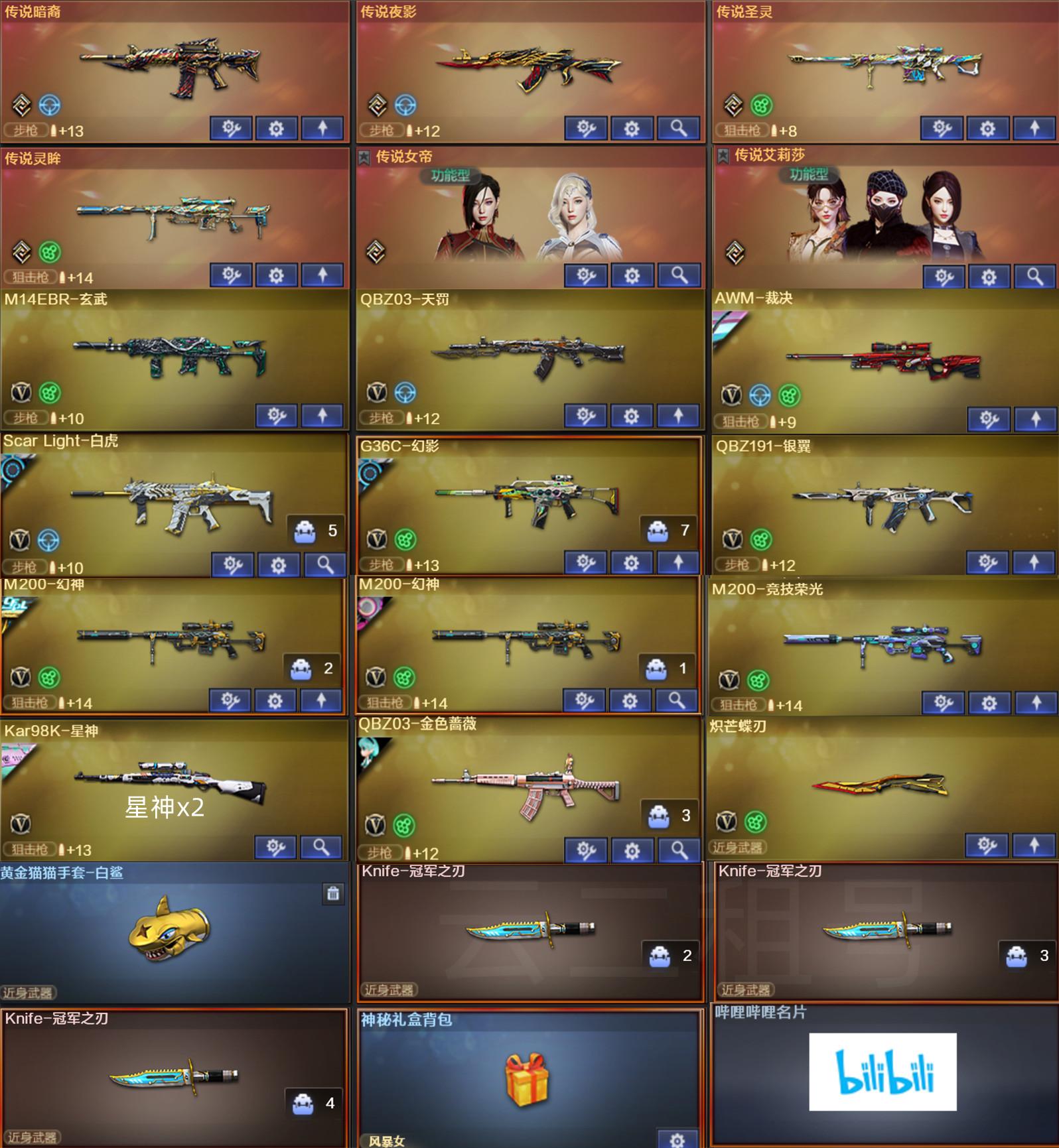 B245北部顶级皮传说灵眸女帝艾莉莎幻神12皮G36裁决白虎5皮qbz9皮+卡*全冠军星神2皮虎牙套蝴蝶刀生化套